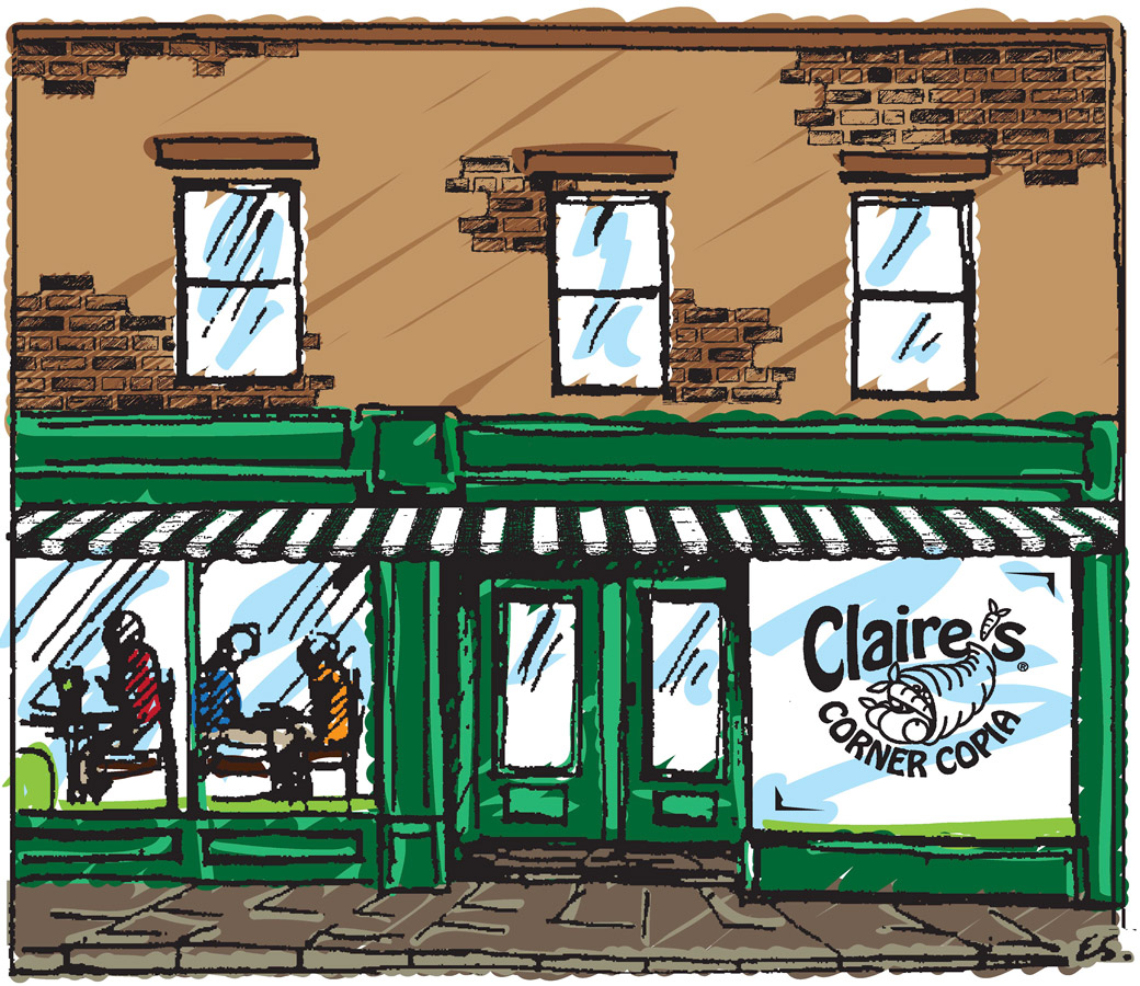 Claire’s Corner Copia restaurant illustration in New Haven